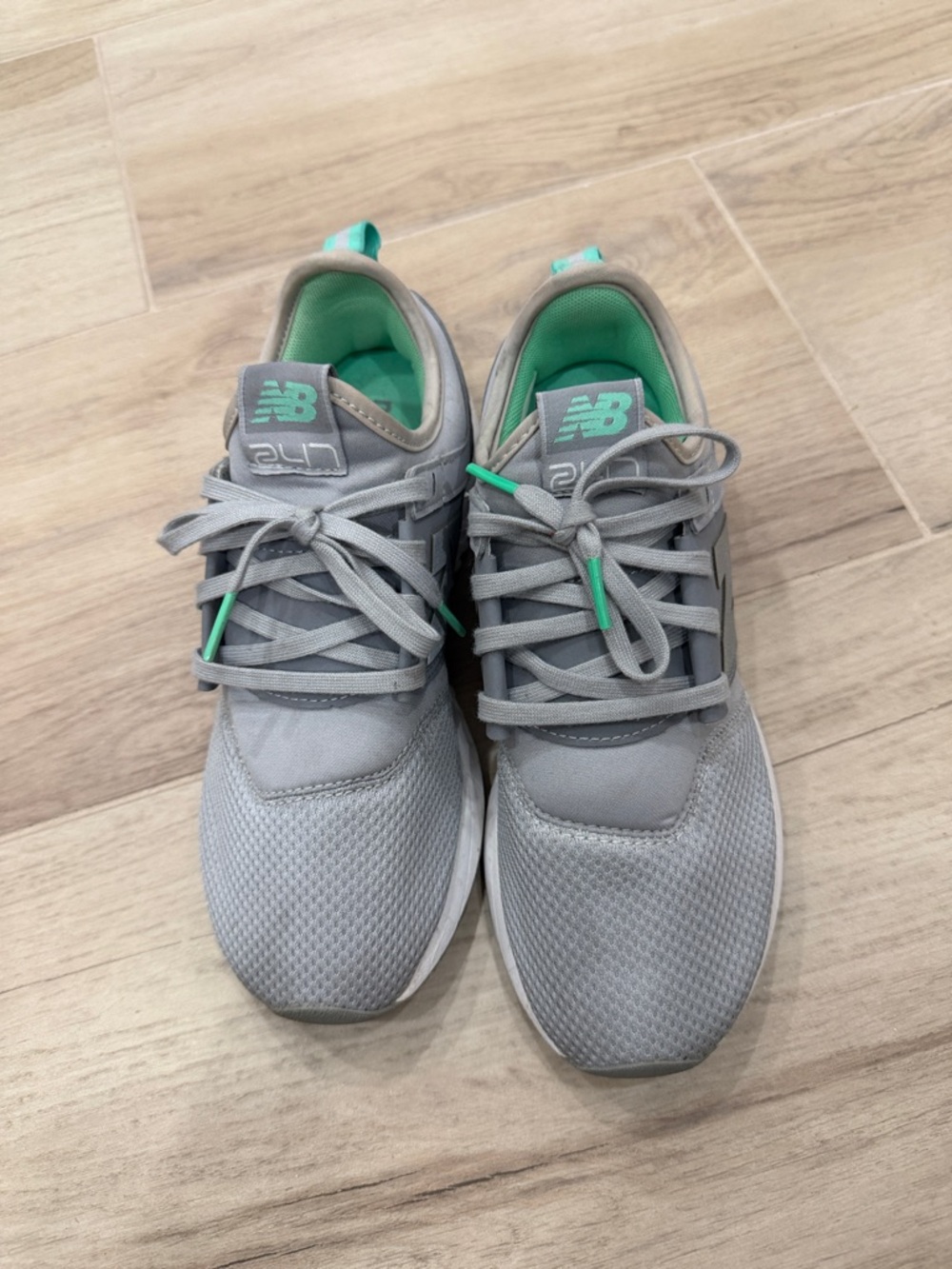 New Balance Light Gray Sneakers with Mint Green Accents